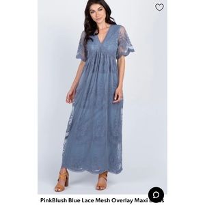 PinkBlush Blue Lace Mesh Overlay Maxi Dress, Large